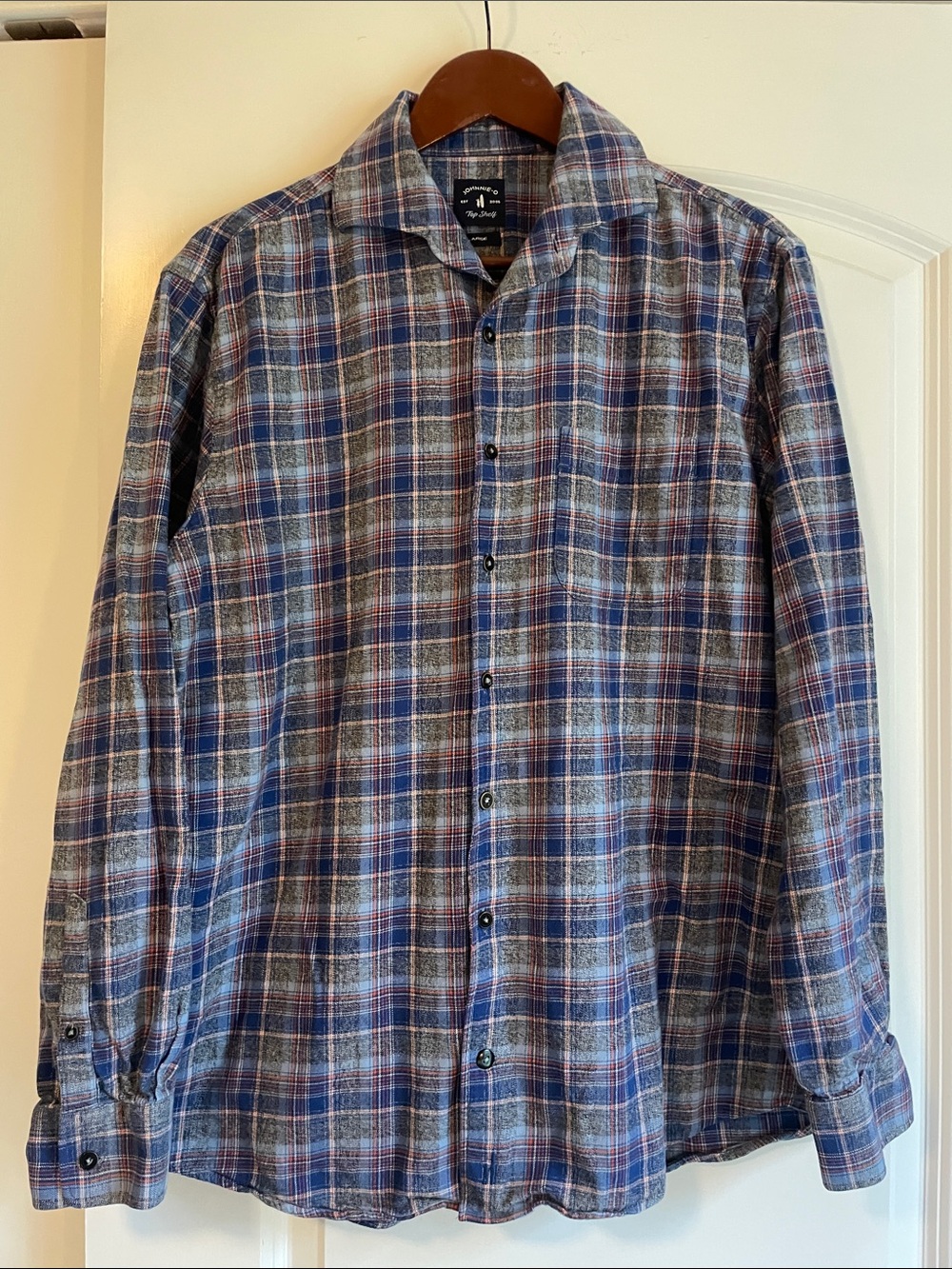 Johnnie-O Top Shelf Benedict Royal Plaid Button-Up Cotton Shirt Size Large